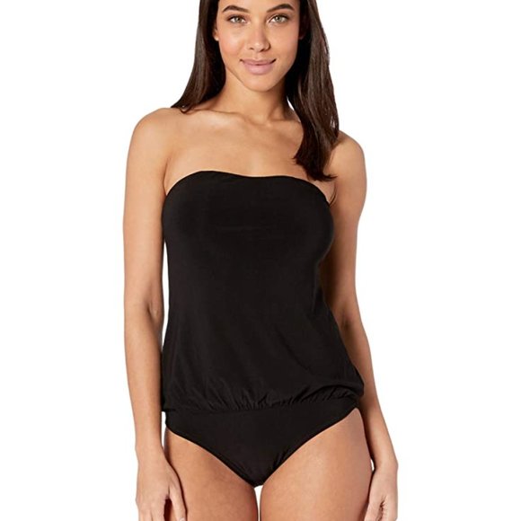 NORMA KAMALI Strapless Babydoll Mio One-Piece Blouson SWIMSUIT M 6 Black NEW - Picture 4 of 14